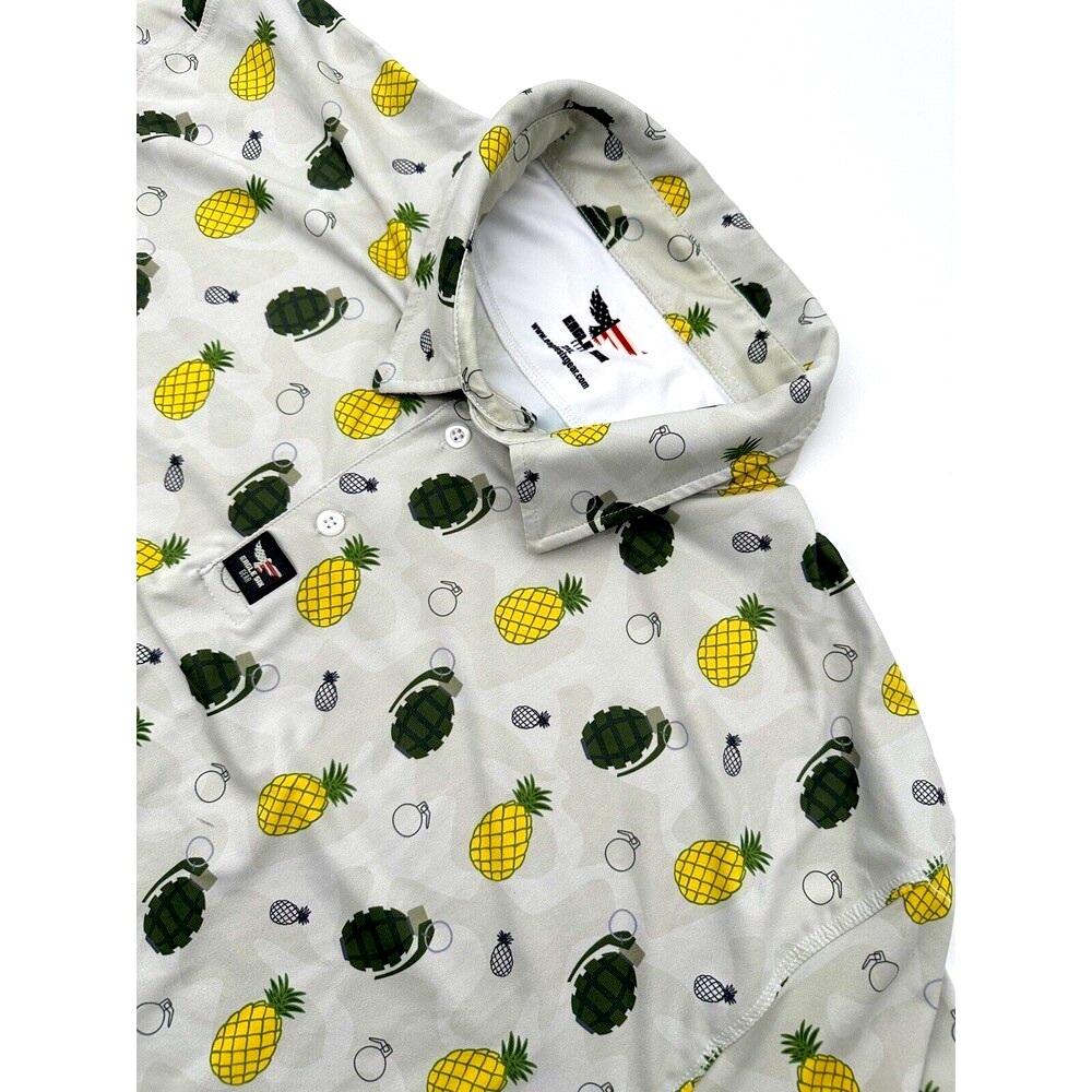 Eagle Six Mens 2XL‎  Golf Polo Shirt Geometric Grenade Pineapples 3D All Over*